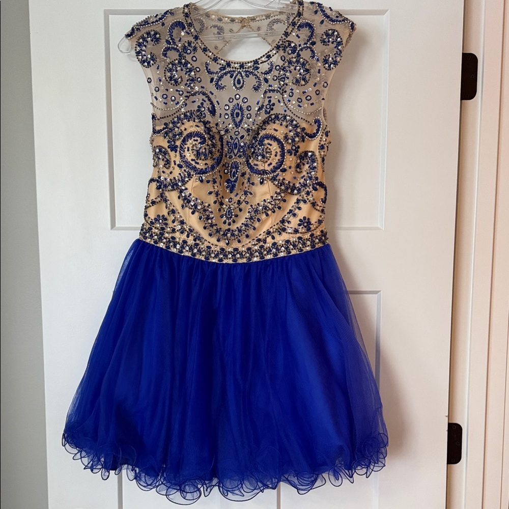 Alyce Paris Royal Blue and Beige Prom Dress